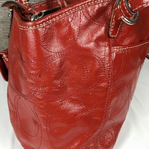 COACH Leather Hand Shoulder Bag Red Enamel Signature Embroidery(USED)