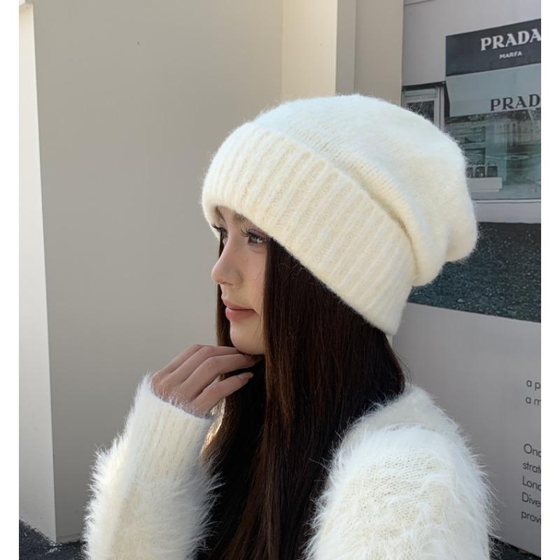 Warm Woolen Hat for Women Korean Version Versatile Ear Protection Cold Hat Big Head Circumference Showing Face Small Wool Knitted Hat Trendy