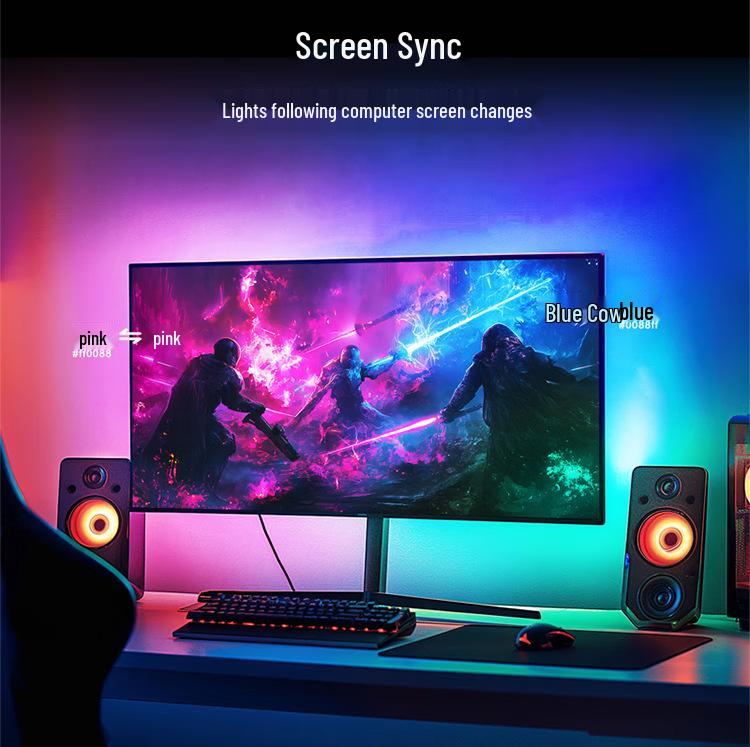 RGB Ambient Light for E-Sports Room: Desktop Monitor Backlight with Screen Sync Light Strip.