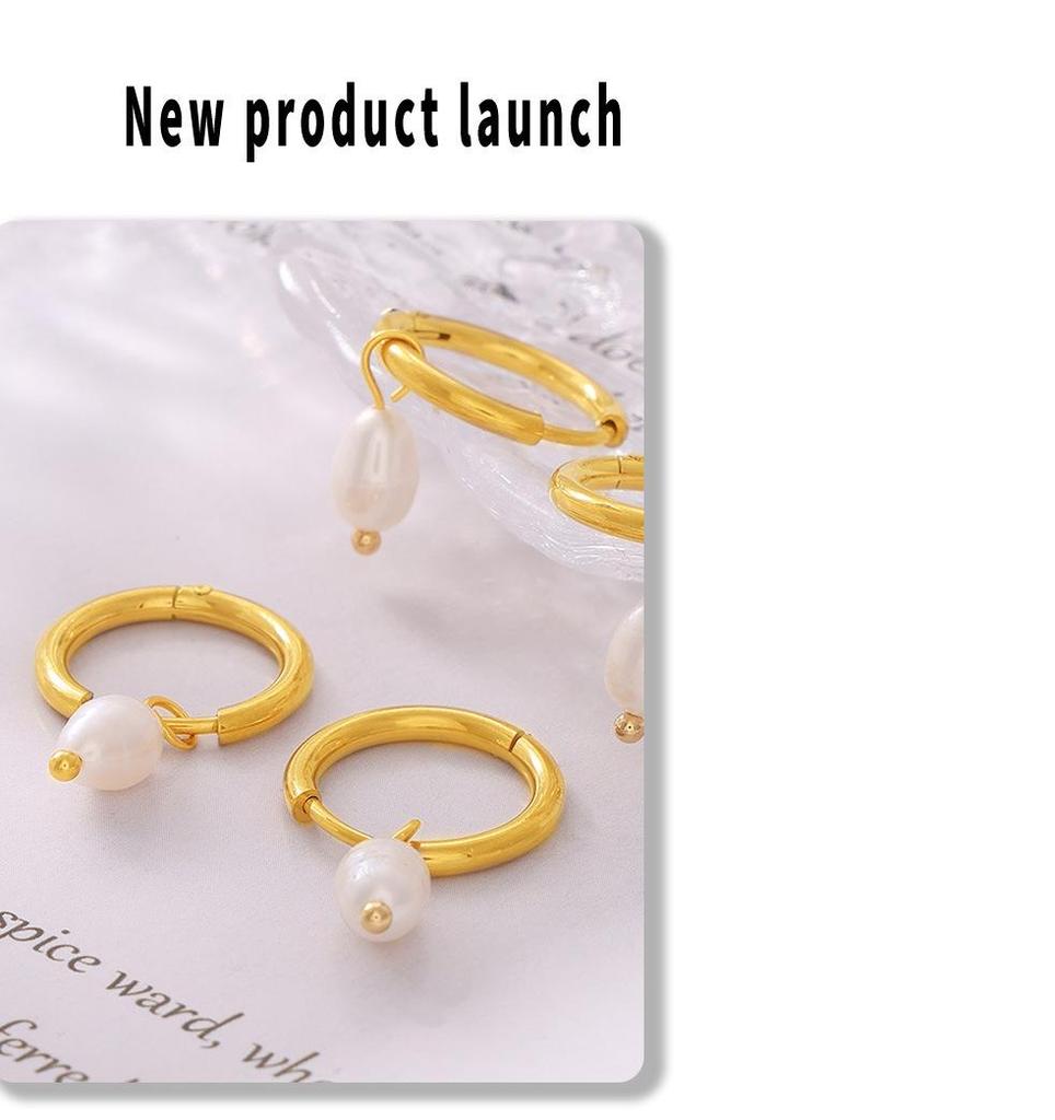 Korean-Inspired Natural Freshwater Pearl Earrings, 18K Gold-Plated Titanium Steel, Simple and Versatile for Women