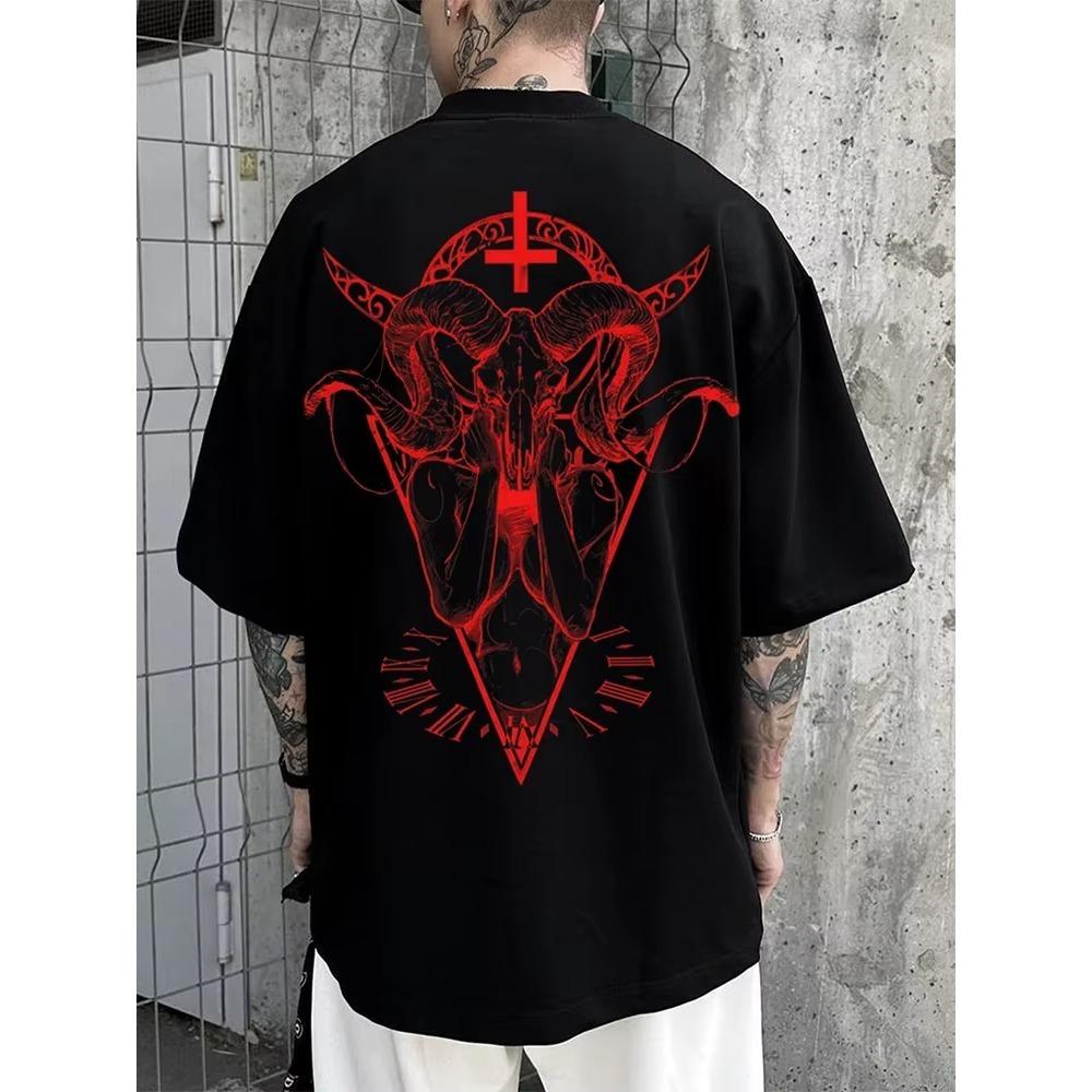 

Streetwear Mens Vintage Gothic Print Cotton T Shirts Summer Casual Short Sleeve Crew Neck T-shirt For Men Fashion Pullover Tops XXXXXL чёрный