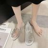 2025 spring and summer new fisherman Doudou shoes women's soft sole breathable one pedal comfortable rhinestone flower mesh flat bottom