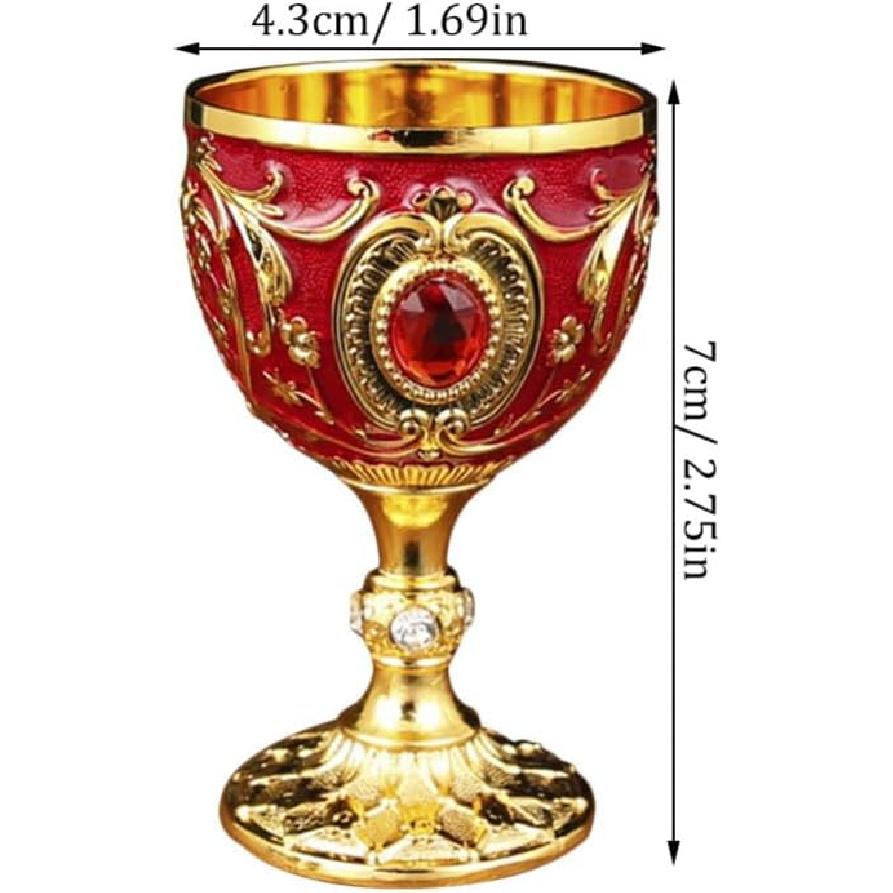 Amosfun 2.7 Inch Retro Goblets Metal Wine Cups Royal Chalices Medieval European Style Embossed Drinking Cups Party Favors 30ml Red