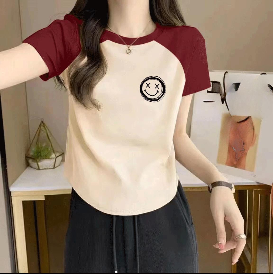 

Good quality 220g pure cotton Women T-shirt harajuku summer short Sleeve O-neck casual graphic Printing Slim t shirt Ladies short y2k Tops Clothes XL синий