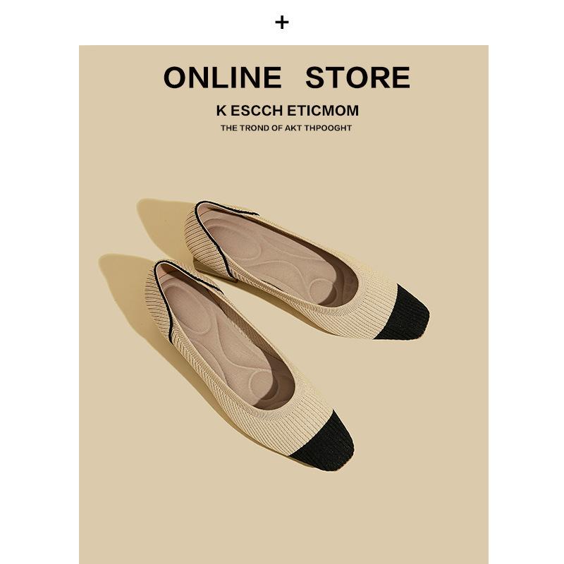 

Coarse heel breathable fly-woven shoes spring new wood grain thick heel shallow mouth small square head comfortable single shoes 40