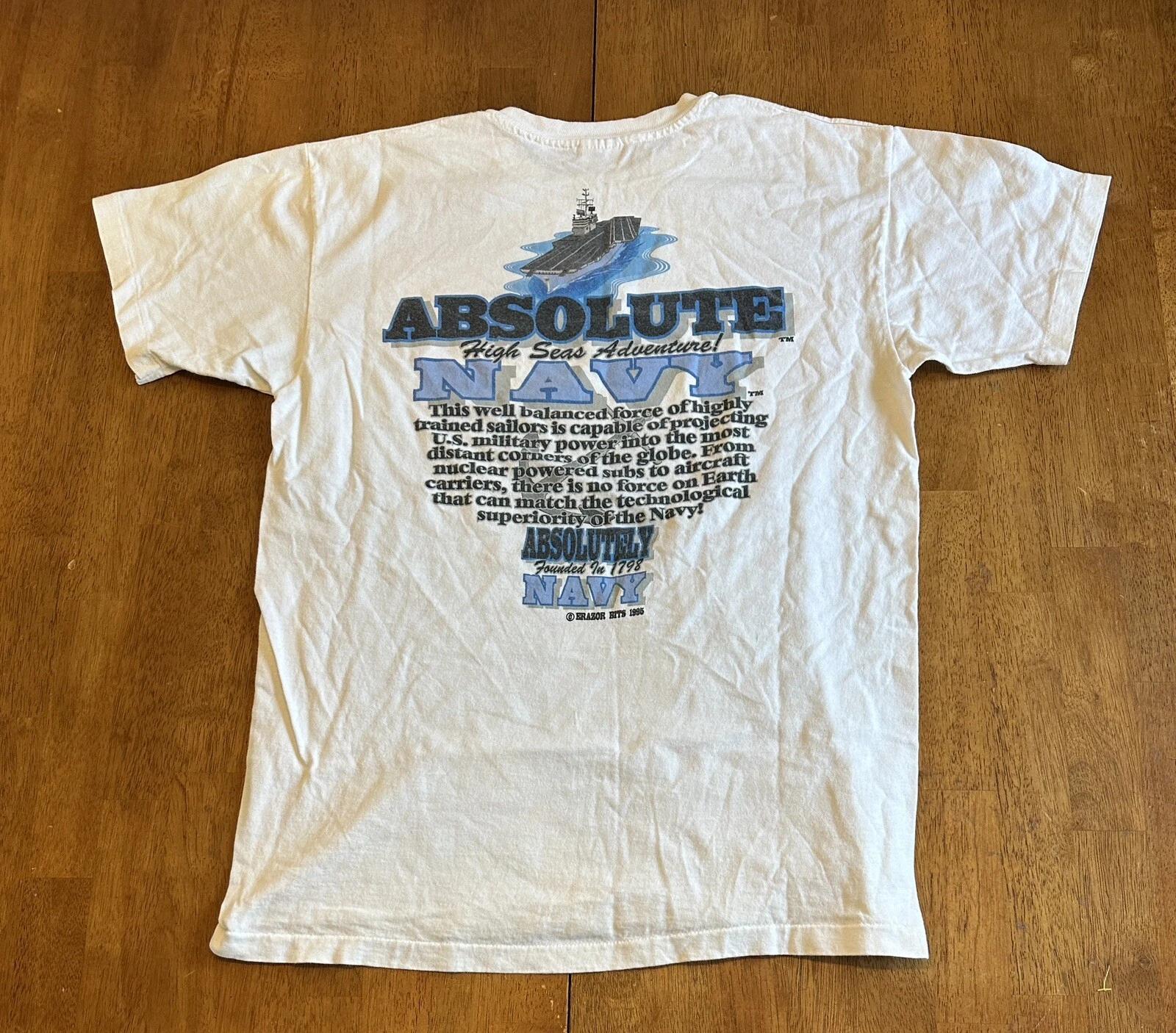 Vintage 90s Absolute Navy T Shirt Large Single Stitch L