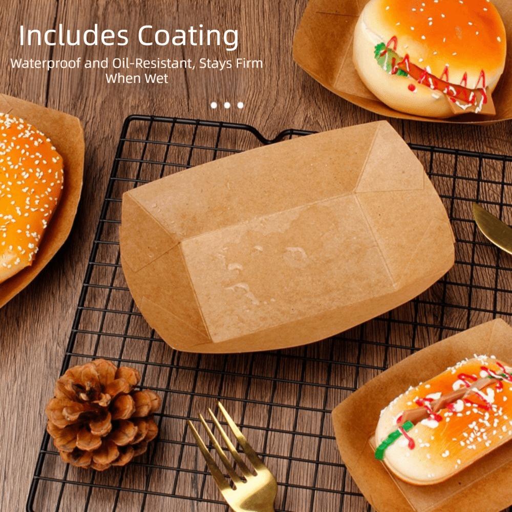 50Pcs Sturdy Durable Kraft Paper Food Containers Boat Shape Snack Bowl Food Tray Box  Picnic Camping