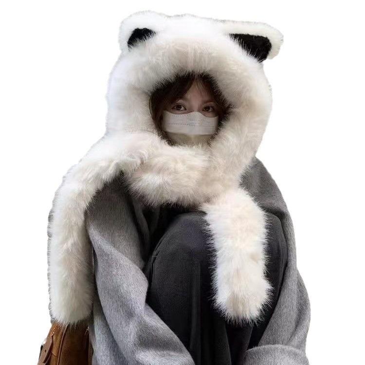 Cappello Sciarpa Volpe Peluche con Protezione per le Orecchie - Stile Celebrità Invernale