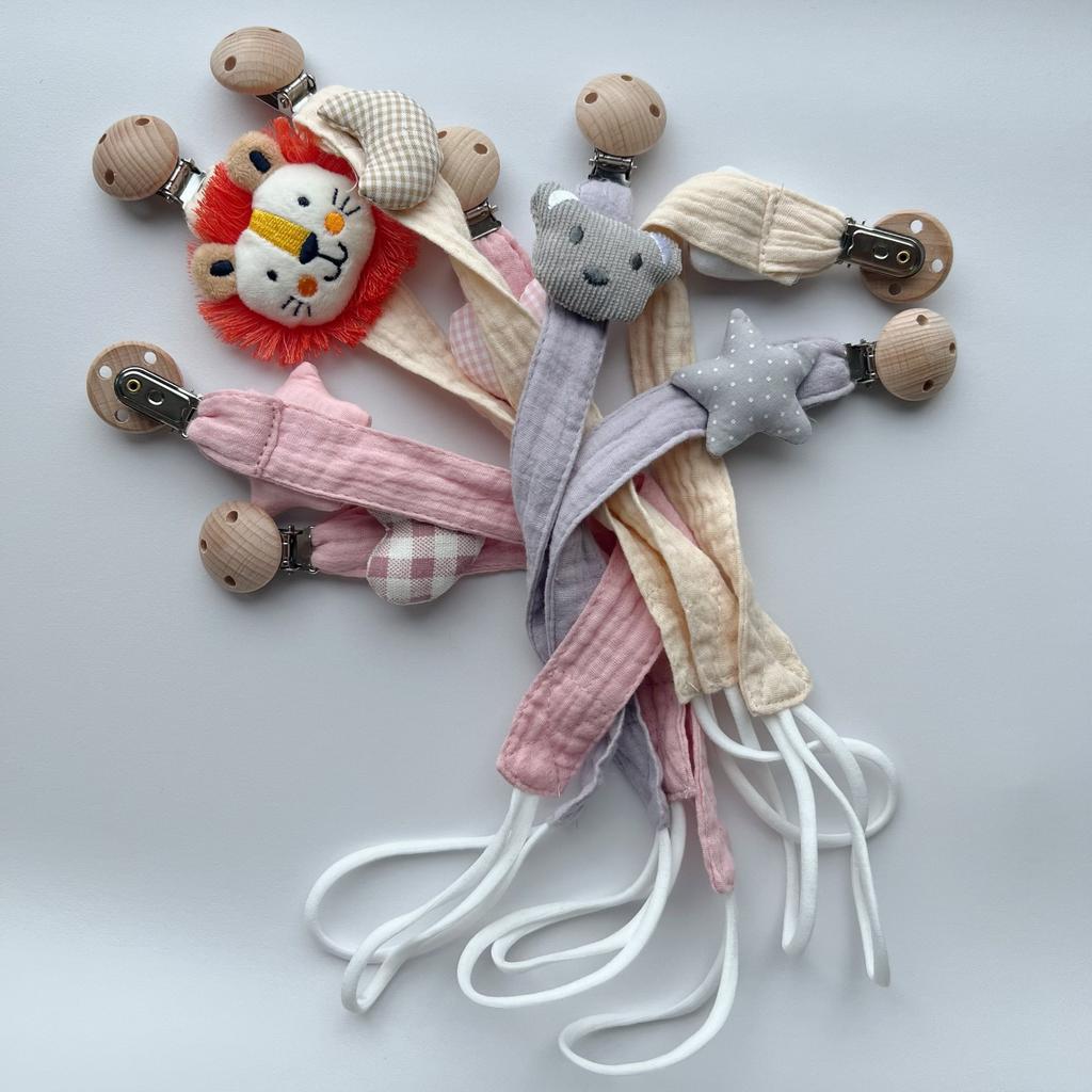 Cute Cartoon Animals Pacifier Chain Clip Cotton Cloth Dolls Animal Wood Rodent Nipples Holder Newborn Toys Teether Accessories