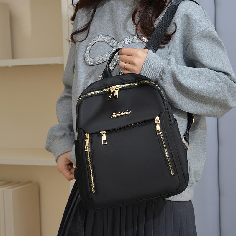 New simple embroidered thread backpack women's large-capacity multi-zipper commuter backpack Oxford cloth casual versatile shoulder bag