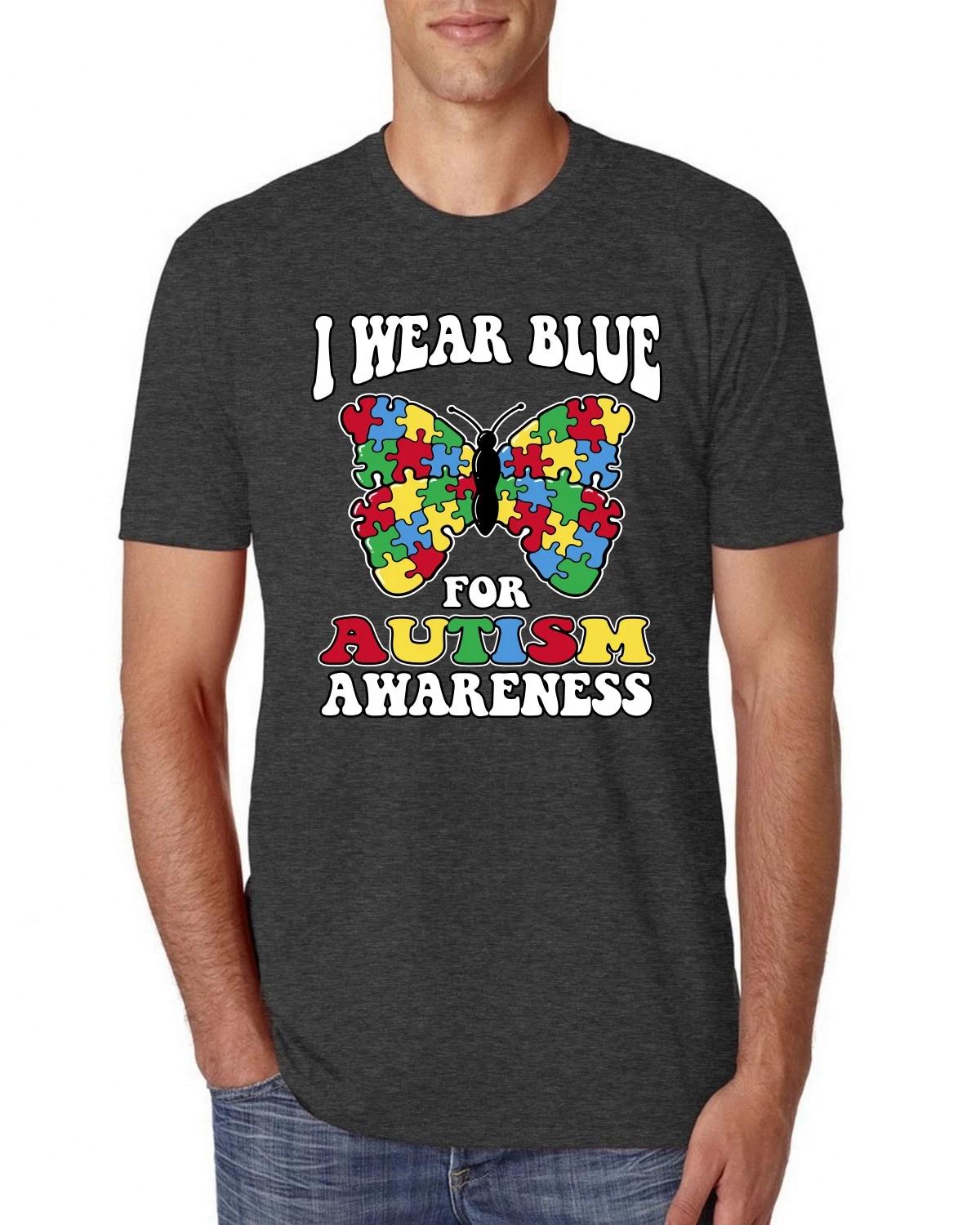 I Wear Blue for Autism Awareness Mens Premium Tri Blend T- Shirt L