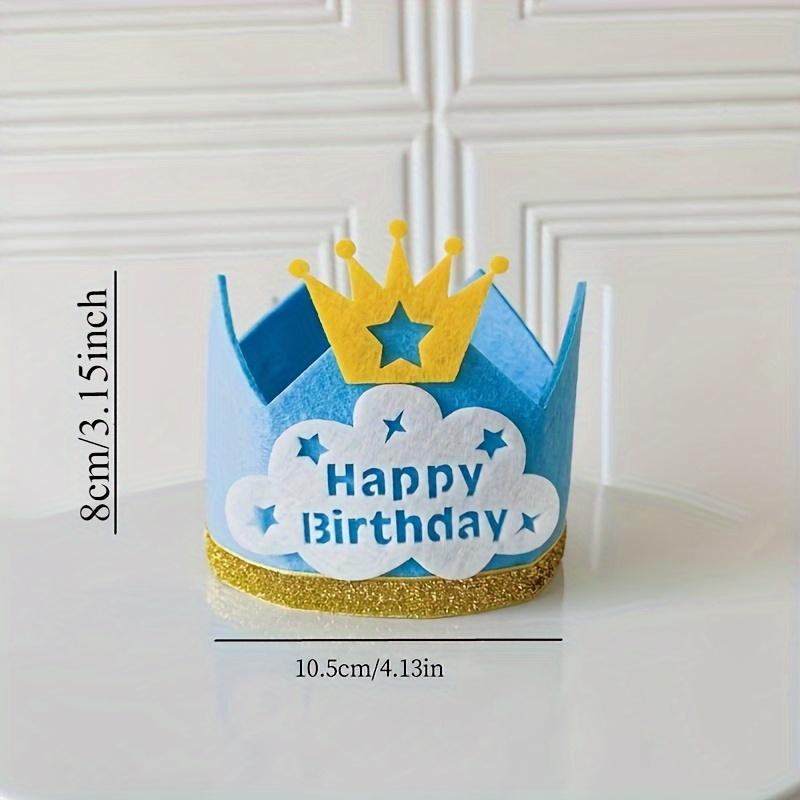 1pc Happy Birthday Crown Hat Disposable Party Glitter Ribbon Golden Crown Star Decorations Blue Cloud Base Happy Birthday Photo Props