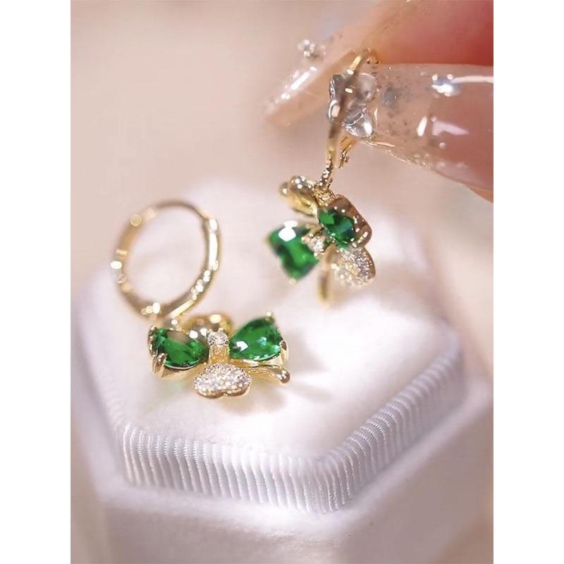Elegant Green Earrings with Micro-inlays in The Form of A Four-leaf Clover Are A Trendy… More