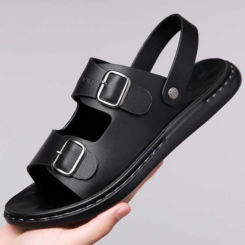 Fashion Solid Color Summer New Leather Sandals for Men Fashion Buckle Designer Light Dual-use Casual Slippers Shoes Man