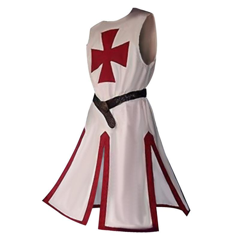 Mens Medieval Crusader Knights Templar Tunic Cosplay Costumes Renaissance Halloween Surcoat Warrior Cloak Tops Belt