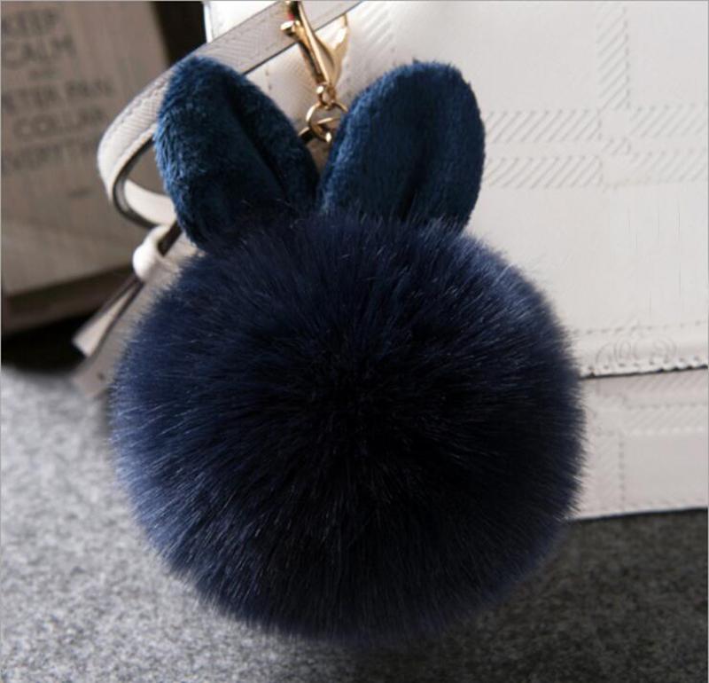 Cute Fluffy Bunny Toys Bear Keychain Rabbit Ear Key Chain Fur Woman Bag Charms Keyring Pom  Charm Pendant