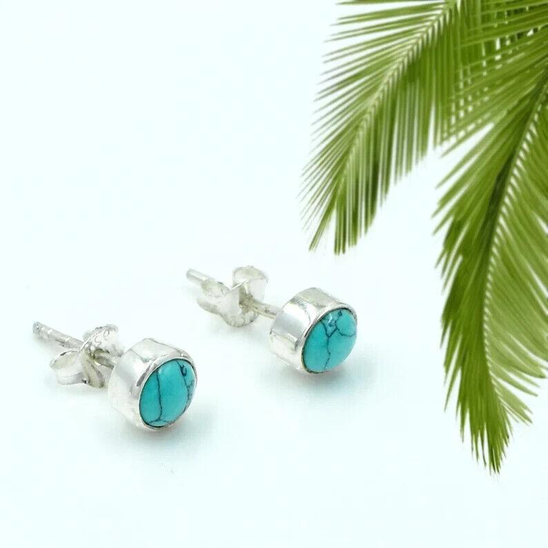 Ekte turkis edelsten ørepynt, 925 Sterling sølv studs, øredobber studs