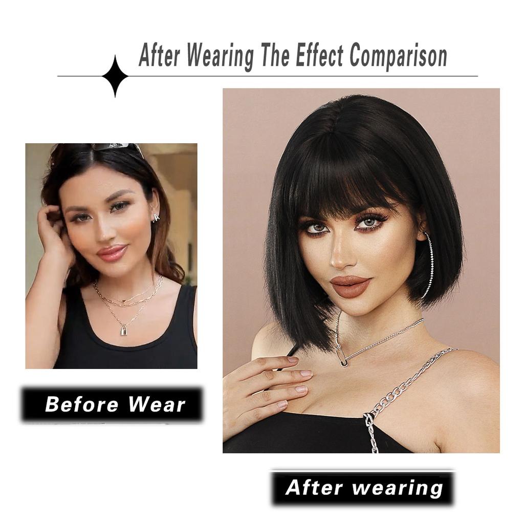 Dámská simulační paruka 32cm vlasy Krátká rovná paruka Plná pokrývka hlavy Růžová síťka na vlasy Pokrývka hlavy Krása Dekorace Paruka