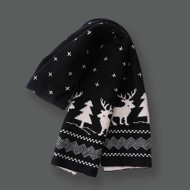 Winter Warm Women Christmas Scarf Xmas Pattern Double-sided Red Outdoor Warm Long Scarf Knitted Scarves Christmas Party Accessories