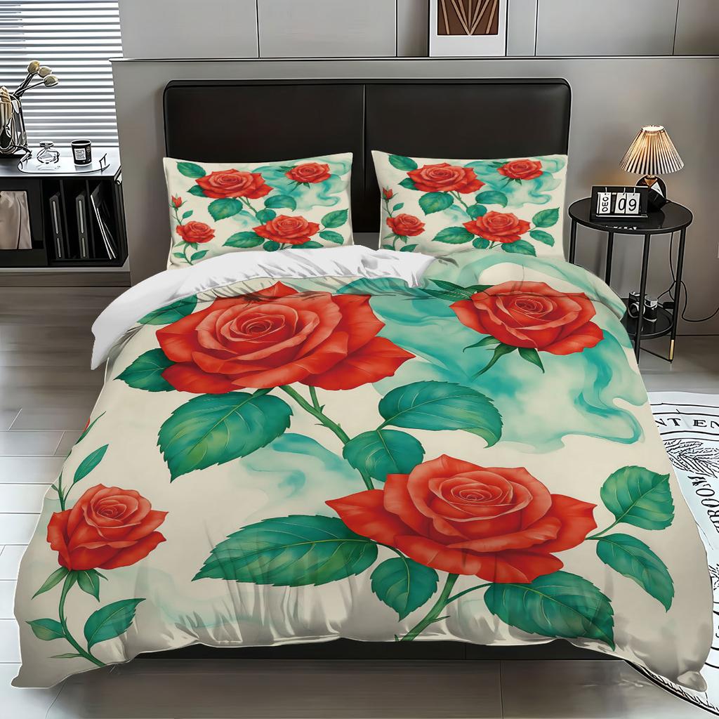Comforter Plants Digital Printed 3Pcs Queen King Bedding Set Floral Bed For Home Decor
