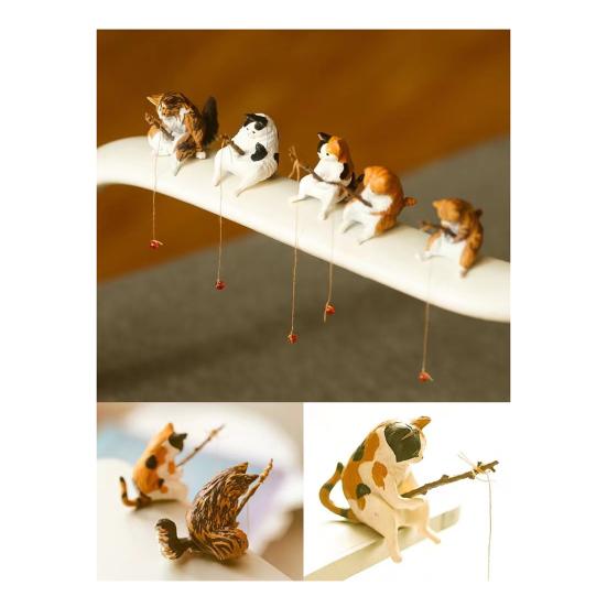 Fishing Kitten Statue Cartoon Cat Figurine Collectible Resin Miniature Cat Sculpture for Fish Tank Micro Landscape Aquarium Decor