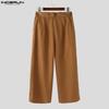 INCERUN Men High Zip-up Waist Solid Casual Pleating Long Wide Legs Pants Trousers