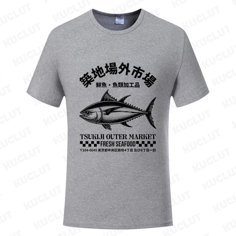 Japanese Fish Tsukiji Market Funny Meme T Shirt Men Women Vintage Harajuku Fashion T-shirts Summer Oversized T-shirt Clothes