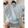Pure Cotton Design Unique Pleated Twist Short-sleeved T-shirt for Women Summer Korean Style