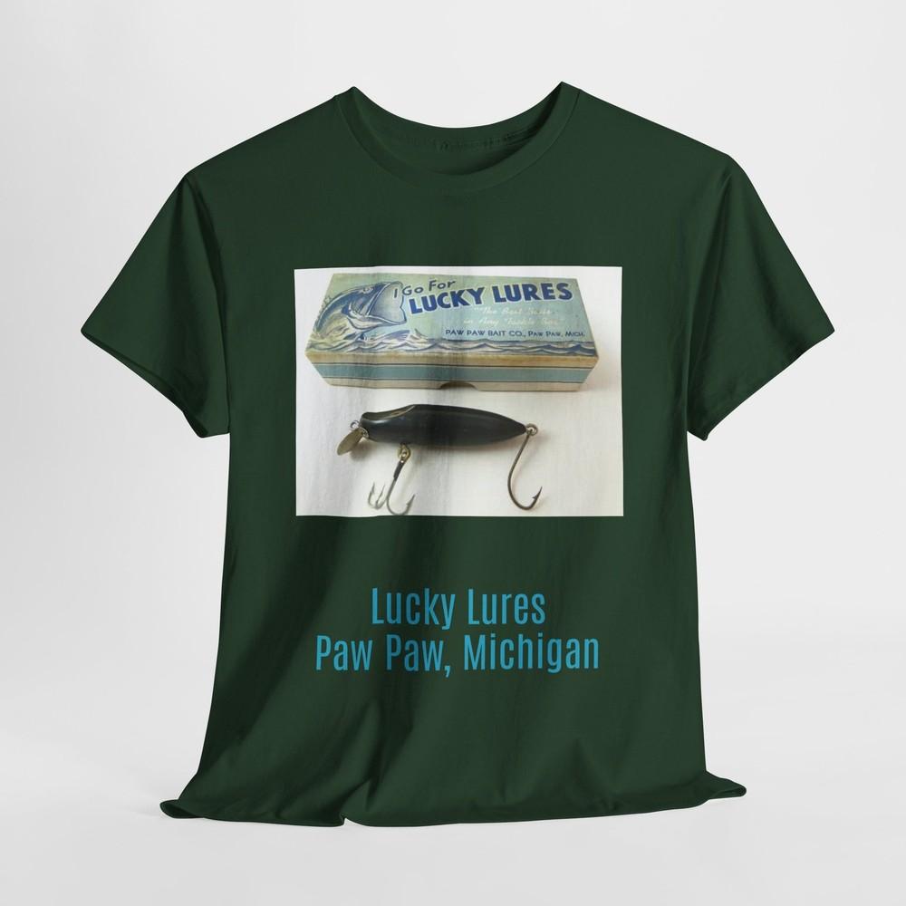 Vintage Fishing Lure Unisex Tee, Lucky Lures Paw Paw Michigan Shirt, Fishing Unisex T-Shirt M