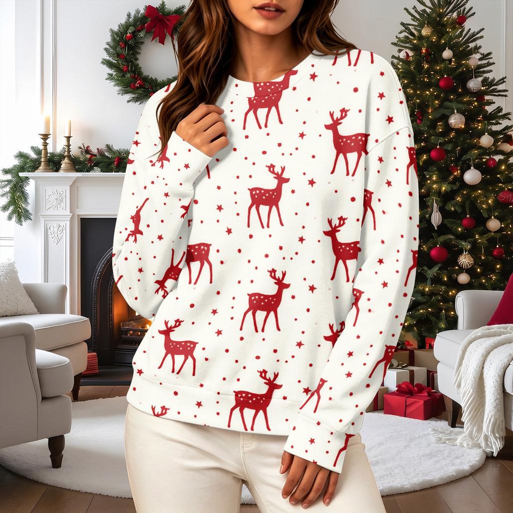 Women's Casual Christmas Print Long Sleeve Neck Sweatshirt