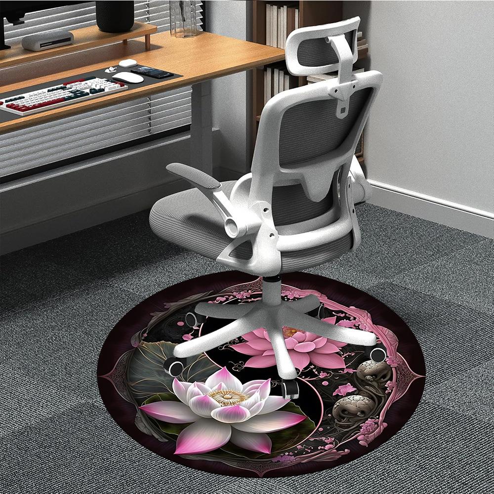 1pc Lotus MandalaChair Carpet for Office, Indoor Non-Slip Washable Polyester Fiber Carpet, Mat For Office, Machine Washable
