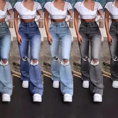 Jeans met Hoge Taille en Wijde Pijpen voor Dames - Europese en Amerikaanse Bestseller