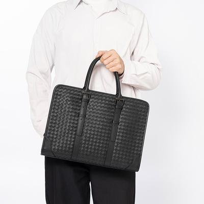 Men's Handbag Business Casual First Layer Cowhide Woven Men's Bag Large Capacity Computer Briefcase Shoulder Bag