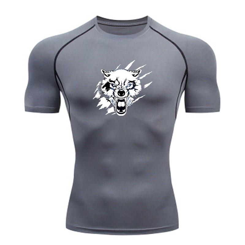 Men's Compression Workout T-Shirt, Ferocious Roaring Wolf Gr