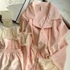 New Autumn-Winter Women's Long Sleeve Island Fleece Pajama Set with Cardigan, Korean Style Double-Sided Fleece, Wear Indoors or Out