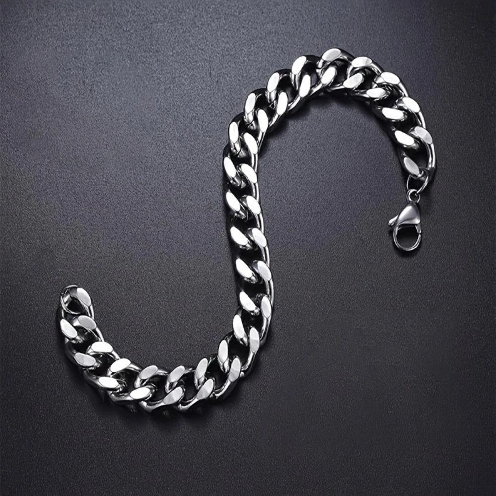 1pc Stainless Steel Cuban Chain Bracelet Men's Hip-hop Punk Street Accessories American