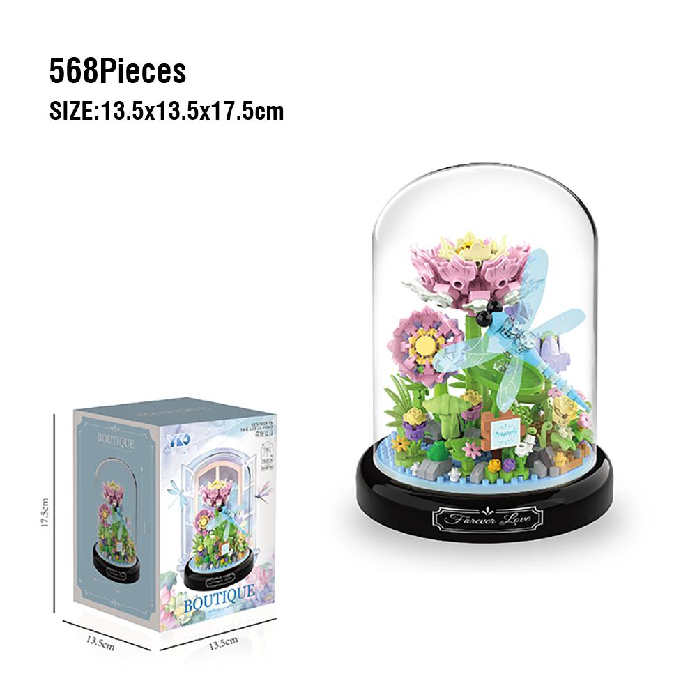 Insect Flower Building Blocks Set Bee Butterfly Plant Potted Model Bricks Set with Dust Cover DIY Toys for Kids Christmas Gifts
