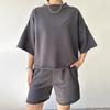 Street Style New Casual Outfit For Women, Short-Sleeved Round-Neck Loose Top + Tie Shorts Two-Piece Set
