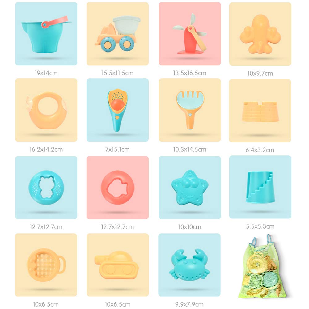 Bemixc Sandkasten Spielset, Badespiel, Wasserspiel, Schneespiel, Jungen und Mädchen, Alter 1, 2 und 3, Kinderspielzeug zum Rollenspiel, Aufbewahrungstasche enthalten, 17