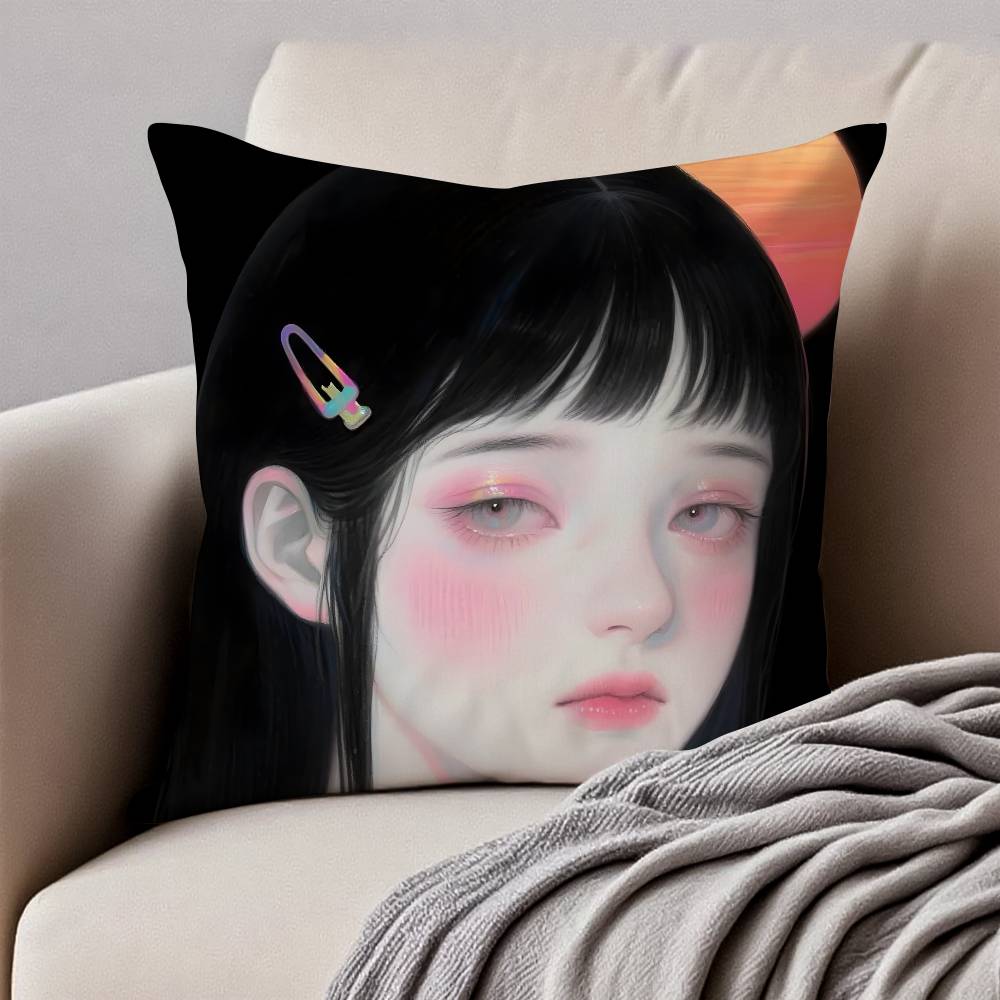 M-Manga G-Girl Pillow Case Anti-dustmite Pillowcase Invisible Zipper Silky Short Plush Sofa Cushion Cover