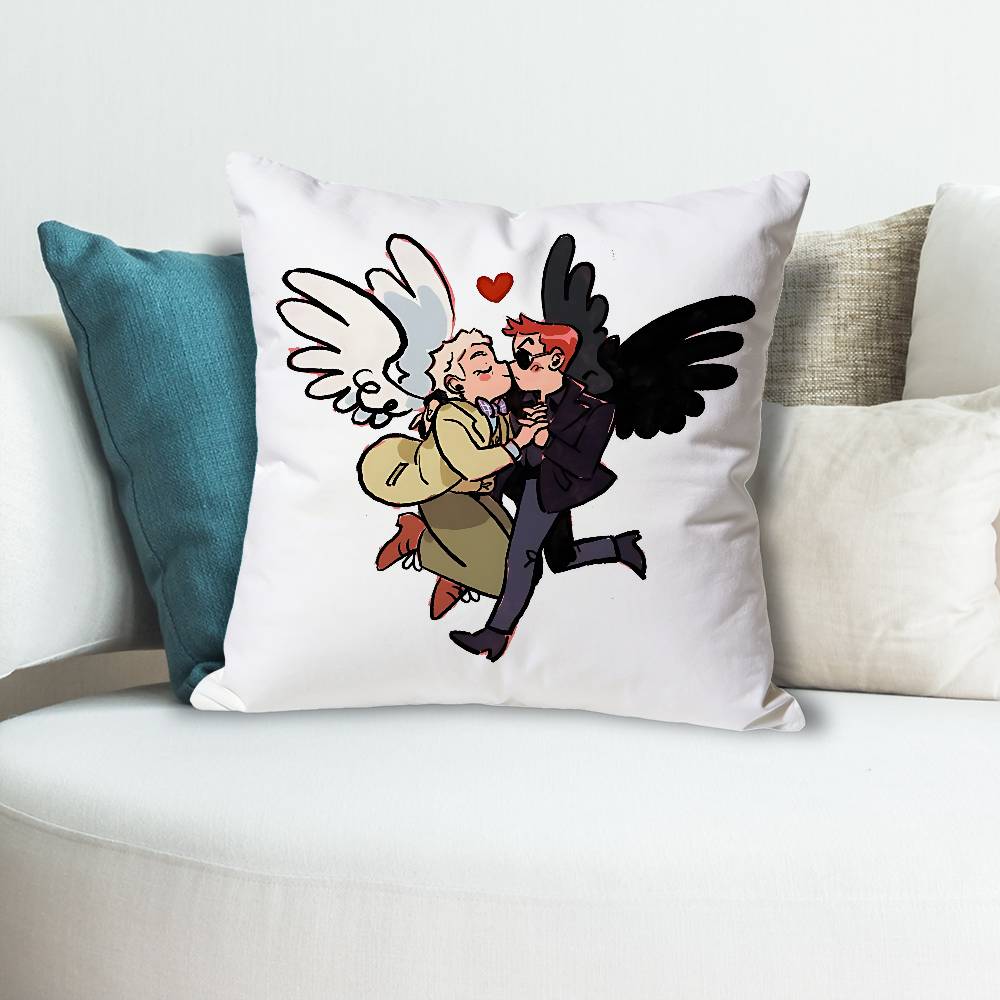 GGood OOmens TV Anime Celebrity Merchandise AllMatch Printed Pillow Case Sofa Car Office Room Decoration Protector