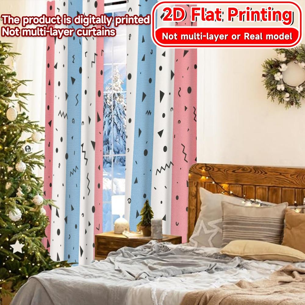 2pcs, 2D FLAT PRINTING Curtains (Without Rod) Confetti Stripes Digital Printing On Holiday Curtains Versatile Fabric Curtains