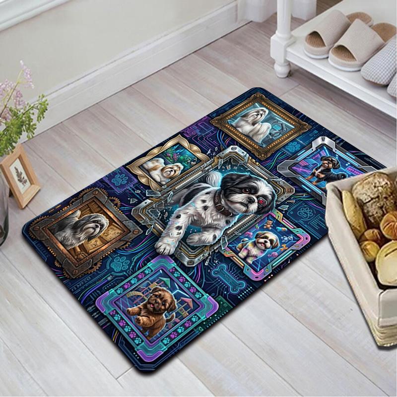 Cybernetic Canine Collage Pattern Rug Floor Mat for Living Room or Bedroom Soft and Comfortable Carpet a Gift for Birthday and Holiday.