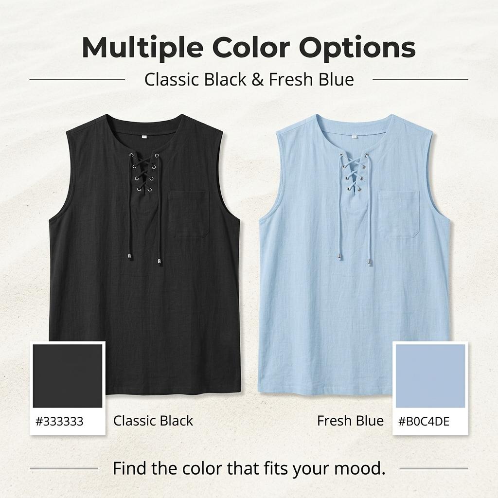 New Men'S Sleeveless Top With Tie-Up Stand-Up Collar Pullover Shirt