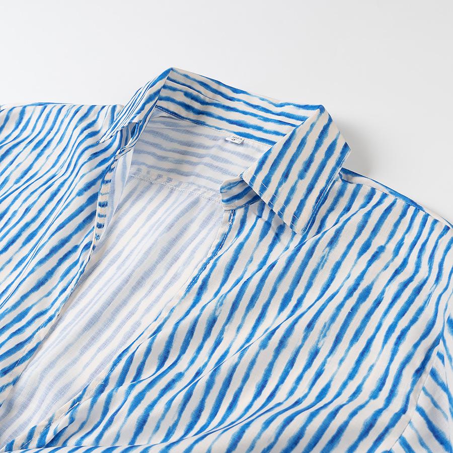2025 Spring Women's European & American Style Casual Striped Linen Shirt and Simple Shorts Set