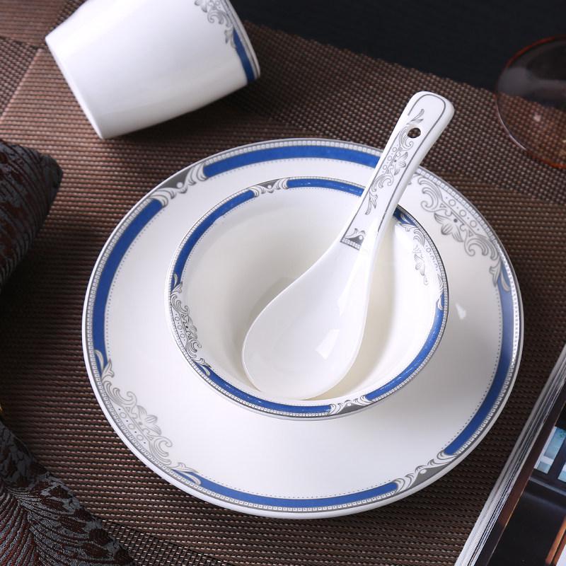 High-End Chinese Style Ceramic Tableware Set: 3-Piece or 4-Piece with Bowls, Plates, and Dishes for Restaurants and Clubs