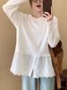 Deerlan Patchwork Rüschen Langarm Basic Top Damen Frühling Herbst Mode Lässig Schlanke Passform Top