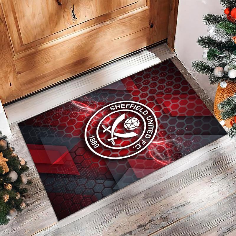 Sheffield United Football Print Crystal Velvet Rug, Comfortable Water Absorbent Non Slip Indoor Floor Carpet