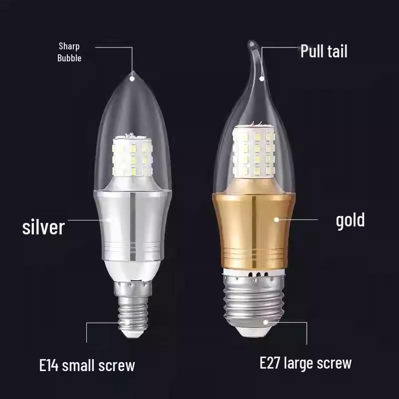 LED Candle Chandelier Bulb Light, E14 Small Screw & E27 Base, Living Room Pointed Bulb