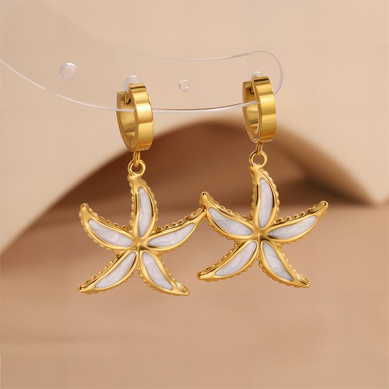 Starfish Drop Oil Titanium Steel Earrings Trendy Luxury Beach Style Stainless Steel Earrings Personalized 18K Earrings